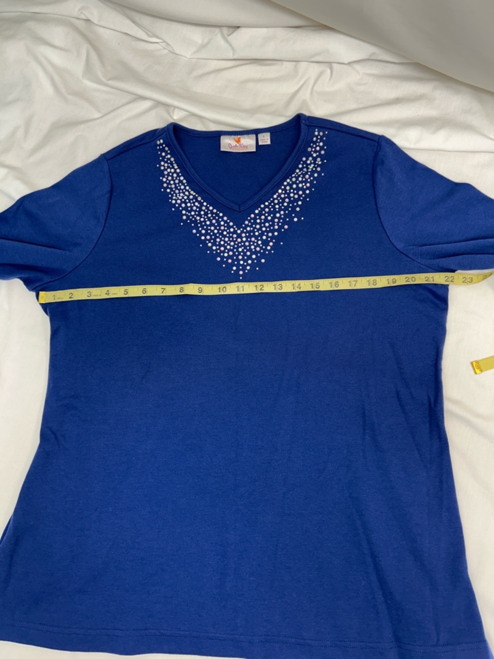 Quacker Factory Royal Blue Two-Piece Top and Pants with Rhinestone Matching Set - Picture 4 of 14